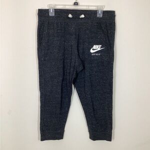 NIKE Crop Joggers L Dark Charcoal Lightweight Sweatpants Lounge Logo Cotton